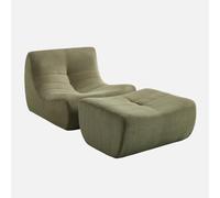 sweeek-Sillón de Terciopelo de Pana Fina con reposapiés Verde Kaki - 91x105x72 cm