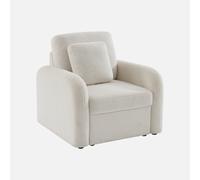 Sillón en tejido borreguito blanco, líneas redondeadas, milano, crema, 90x85x85 cm