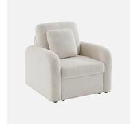 sweeek-Sillón en Tejido Borreguito Blanco, líneas Redondeadas, Milano, Crema, 90x85x85 cm