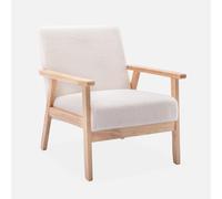 sweeek - Sillón escandinavo de borreguito y madera de hevea , Isak borreguito , 64x69x73 Crema