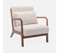 sweeek - Sillón escandinavo de borreguito y madera de hevea , Lorens borreguito , 65x80x79 Crema