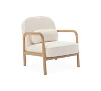 sweeek - Sillón escandinavo de Madera de hevea con Respaldo Redondeado Blanco Rizado - Amelie