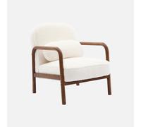 sweeek - Sillón escandinavo de madera de hevea teñida y efecto pelo sintético , Amelie pelo sintético , 66x82x77 Crema