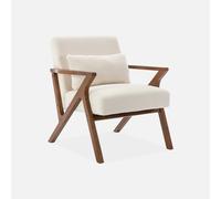 sweeek - Sillón escandinavo de Madera de hevea y Rizo Blanco Antoine