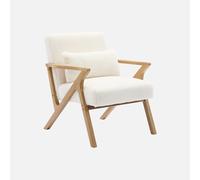 sweeek - Sillón escandinavo de madera de hevea y efecto pelo sintético , Antoine pelo sintético , 70x75x81 Blanco