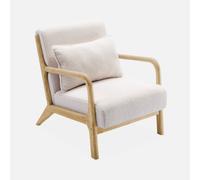 sweeek - Sillón escandinavo de madera y tela borreguito , Lorens borreguito , 65x80x79 Crema
