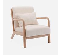 sweeek-Sillón escandinavo de Madera y Tela de Borreguito Texturizado Beige - 65x80x79 cm