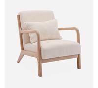 sweeek-Sillón escandinavo de Madera y Tela de Borreguito Texturizado Beige - 65x80x79 cm