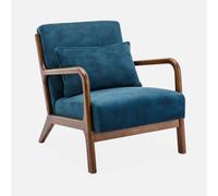 sweeek - Sillón escandinavo de terciopelo y madera de hevea , Lorens terciopelo , 65x80x79 Azul