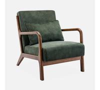 sweeek - Sillón escandinavo de terciopelo y madera de hevea , Lorens terciopelo , 65x80x79 Caqui oscuro