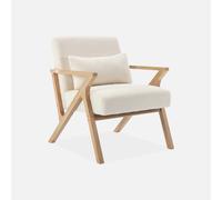 sweeek - Sillón estilo escandinavo de madera de hevea borreguito , Antoine borreguito , 70x75x81 Crema