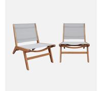 sweeek - Sillón relax de madera de acacia y textilene, set de 2 , Madera , 55x80x70 Gris