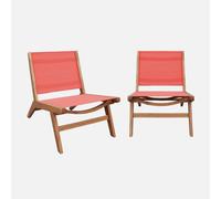 sweeek - Sillón relax de madera de acacia y textilene, set de 2 , Madera , 55x80x70 Terracotta