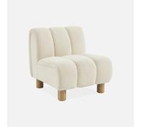 Sweeek - Sillón relax pies redondeados madera de hevea y borreguito, Angel, Kaki oscuro, 78x90x79 cm Beige