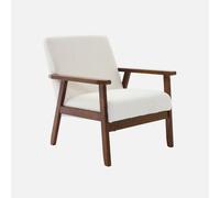 sweeek - Sillón rizado escandinavo de madera hevea teñida de nogal claro, Isak borreguito, Borreguito blanco, 64x69.5x73 cm Crema