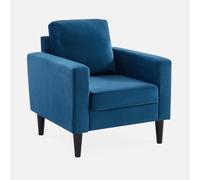 sweeek-Sillón Vintage de Terciopelo con Patas de Madera Azul - 78x77x70 cm