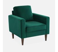 sweeek - Sillón vintage de terciopelo con patas de madera , Bjorn terciopelo , 78x77x70 Verde ingles