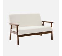 sweeek - Sofá-banco de borreguito, patas teñidas, madera oscura, 2 plazas , Isak borreguito , 114x69x73 Crema
