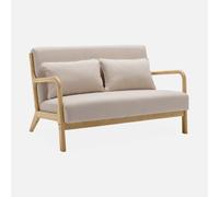 sweeek - Sofá Banco de diseño en madera y tela Beige - 124x83x77 cm Beige