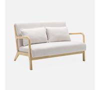 sweeek - Sofá Banco escandinavo de 2 plazas de borreguito en madera Crema - 124x83x77 cm Crema