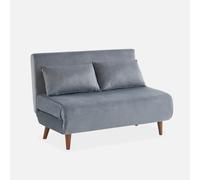 sweeek - Sofá cama con patas de madera, 2 plazas , Guesta terciopelo , 120x89x80 Gris oscuro