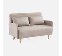 sweeek-Sofá Cama con Patas de Madera de 2 plazas Beige - 131x75x81 cm