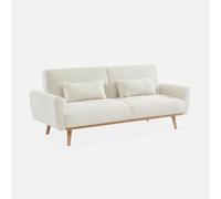 sweeek-Sofá Cama de Borreguito Blanco, 3 plazas Crema - 208x84x85 cm