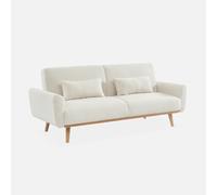 sweeek - Sofá cama de borreguito blanco, 3 plazas , Oskar borreguito , 208x84x85 Crema
