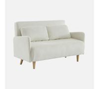 sweeek - Sofá cama de pana con patas de madera, 2 plazas , Panam pana , 131x75x81 Blanco