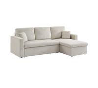 sweeek - Sofá cama de pana de 3 plazas Gris beige - 219x84x68 cm Gray