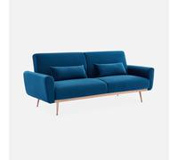 sweeek - Sofá cama de terciopelo, 3 plazas , Oskar terciopelo , 206x84x85 Azul