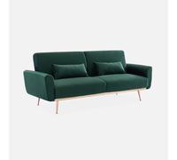 sweeek - Sofá cama de terciopelo, 3 plazas , Oskar terciopelo , 206x84x85 Verde ingles