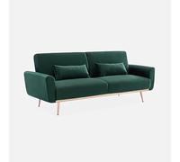 sweeek-Sofá Cama de Terciopelo, 3 plazas Verde Ingles - 206.5x84x85 cm