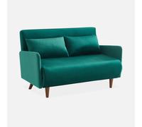 sweeek - Sofá cama de terciopelo con patas de madera, 2 plazas , Panam terciopelo , 131x75x81 Verde