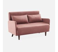sweeek-Sofá Cama de Terciopelo con Patas de Madera, 2 plazas Rosa Viejo - 131x75x81 cm