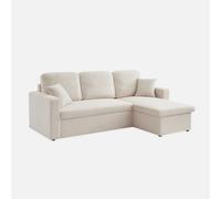 Sweeek - Sofá cama esquinero convertible en borreguito de 3 plazas Crema - 219x81x68 cm Beige