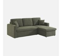 Sweeek - Sofá cama esquinero convertible en borreguito de 3 plazas Verde kaki - 219x84x68 cm Green