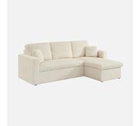 sweeek - Sofá cama esquinero reversible con espacio de almacenamiento, 3 plazas , Ida pelo sintético , 220x146x83 Crema