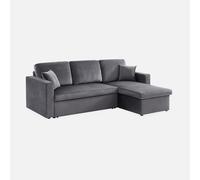 sweeek - Sofá cama esquinero reversible con espacio de almacenamiento, 3 plazas , Ida terciopelo , 220x146x83 Gris oscuro