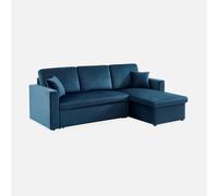 sweeek - Sofá cama esquinero reversible con espacio de almacenamiento, 3 plazas , Ida terciopelo , 220x146x83 Azul