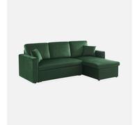 sweeek - Sofá cama esquinero reversible con espacio de almacenamiento, 3 plazas , Ida terciopelo , 220x146x83 Verde ingles