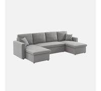 sweeek-Sofá Cama panorámico de 4 plazas en Tela Gris Claro - 288x146x86 cm