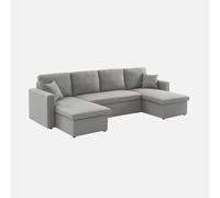 sweeek-Sofá Cama panorámico de 4 plazas en Tela Gris Claro - 288x146x86 cm