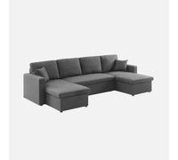 sweeek-Sofá Cama panorámico de 4 plazas en Tela Gris Oscuro - 288x146x86 cm
