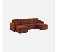 sweeek - Sofá cama panorámico de pana con baúl, 4 plazas , Urban pana , 288x146x86 Terracotta