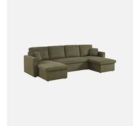 sweeek - Sofá cama panorámico de pana con baúl, 4 plazas , Urban pana , 288x146x86 Verde kaki