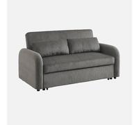 sweeek-Sofá Cama Redondeado de Pana Fina, 2 plazas Gris Oscuro - 170x90x88 cm