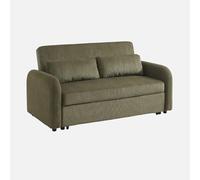 sweeek-Sofá Cama Redondeado de Pana Fina, 2 plazas Verde Kaki - 170x90x88 cm