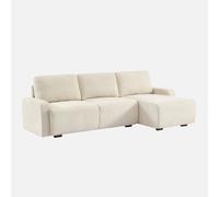 Sweeek - Sofá de esquina derecha de tela liso, 3 plazas Beige - 260x139x87 cm White
