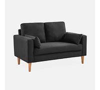 sweeek-Sofá de Tela con Patas de Madera, 2 plazas Gris Oscuro - 130x79x69 cm